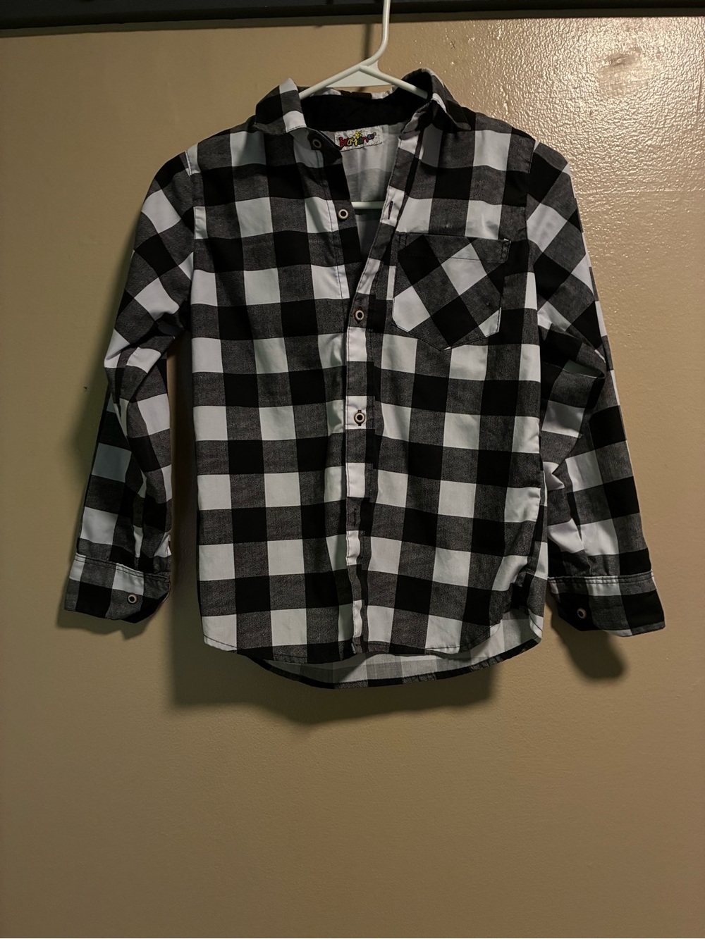 Kids Black & White Buffalo Plaid Button-Up Shirt